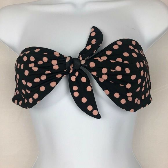 Topshop Other - Topshop Swim Bikini Top Women Size 8 Pink Polka Dots Bandeau Strapless
